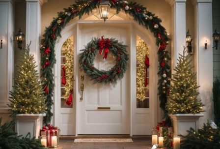 christmas lights around front door